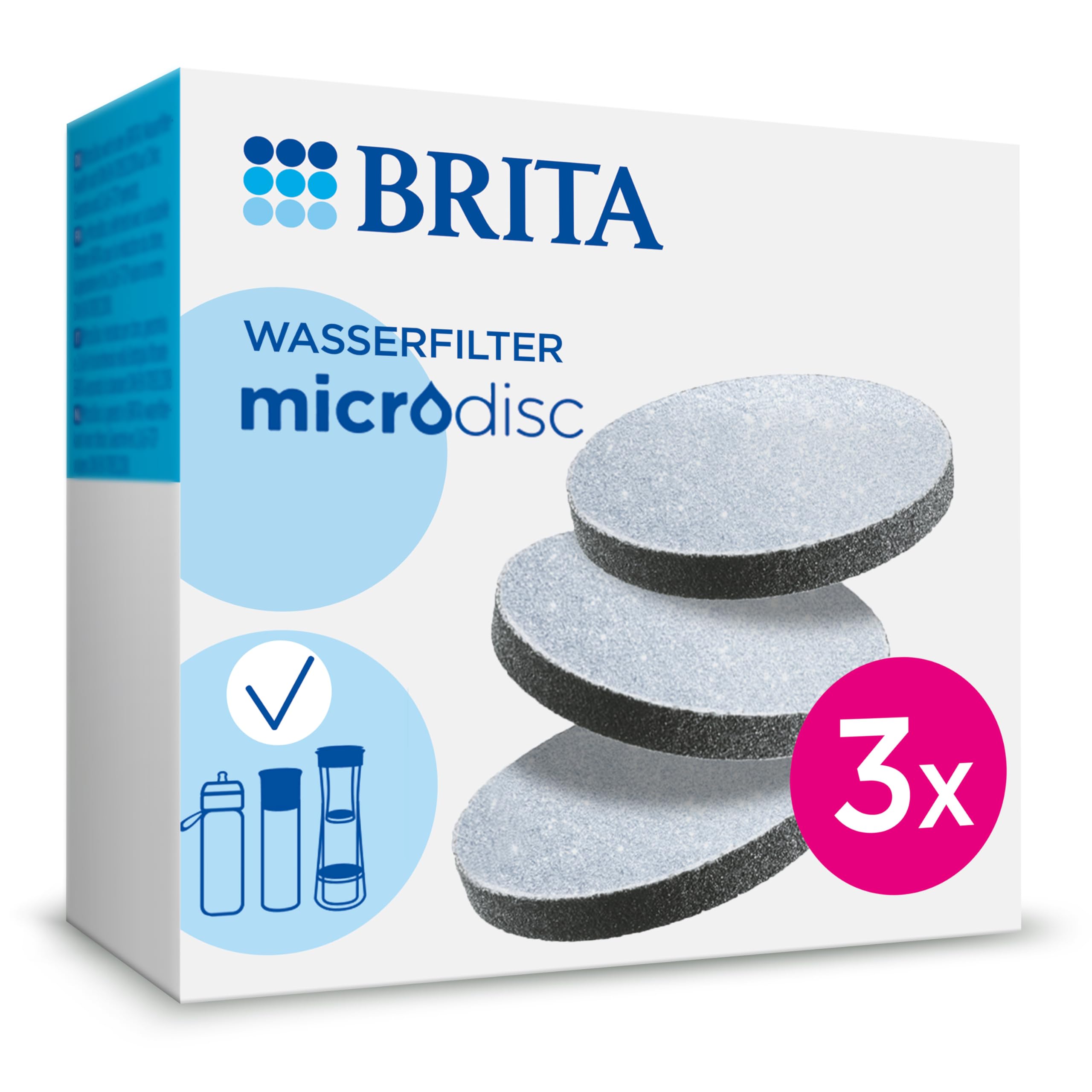 BRITA Wasserfilter MicroDisc 3er-Pack – Ersatz-Filter für alle Karaffen & Wasserflaschen mit Filter, reduziert PFAS, Chlor, Mikropartikel, andere geschmacksstörende Stoffe im Trinkwasser 3er Pack Angebot bei HelloDeals