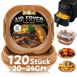 120 Stück Backpapier für Heißluftfritteuse,20-24CM Airfryer Backpapier Antihaft Wasserdicht Ölfest Einwegschalen Luftfritteuse Pergamentpapier Liner Kompatibel mit COSORI Philips Cecotec Russell Hobbs Angebot bei HelloDeals