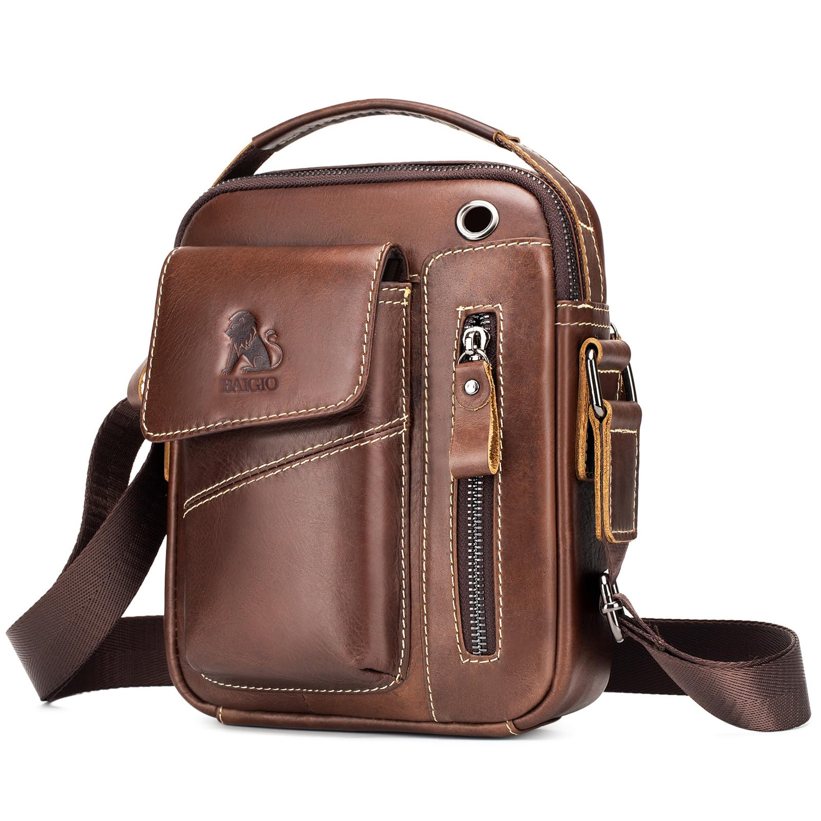 BAIGIO Umhängetasche Herren Leder Schultertasche Vintage Crossbody Bag Messenger Herrentasche zum Umhängen Ledertasche Männer Tasche mit Verstellbarem Gurt für Business Arbeit Reise M Braun Angebot bei HelloDeals