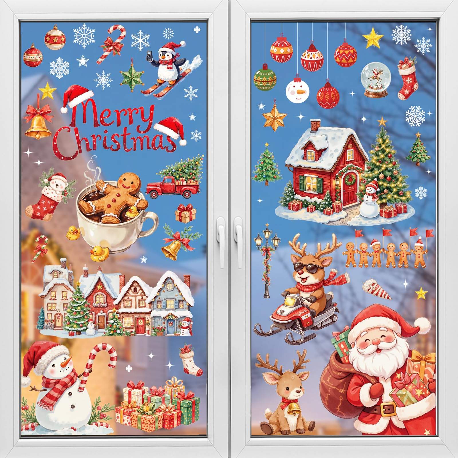 Joyoldelf 9 Blätter Weihnachten Fensterbilder - Rentier Selbstklebend Doppelseitig Bedruckt Weihnachts Fenstersticker, Geeignet für Winter Weihnachts Fenster Deko Stil H Angebot bei HelloDeals