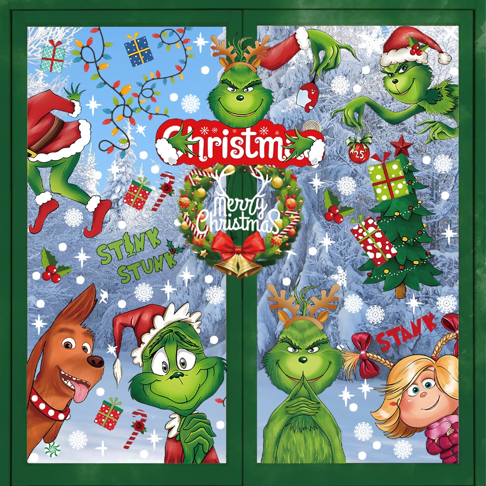 Fensterbilder Weihnachten, Weihnachten deko, 8/9 Blatt Wiederverwendbar Doppelseitiger Weihnachtsdeko Fenster, für Weihnachten Party Zuhause Fensterdeko (Grün) Angebot bei HelloDeals