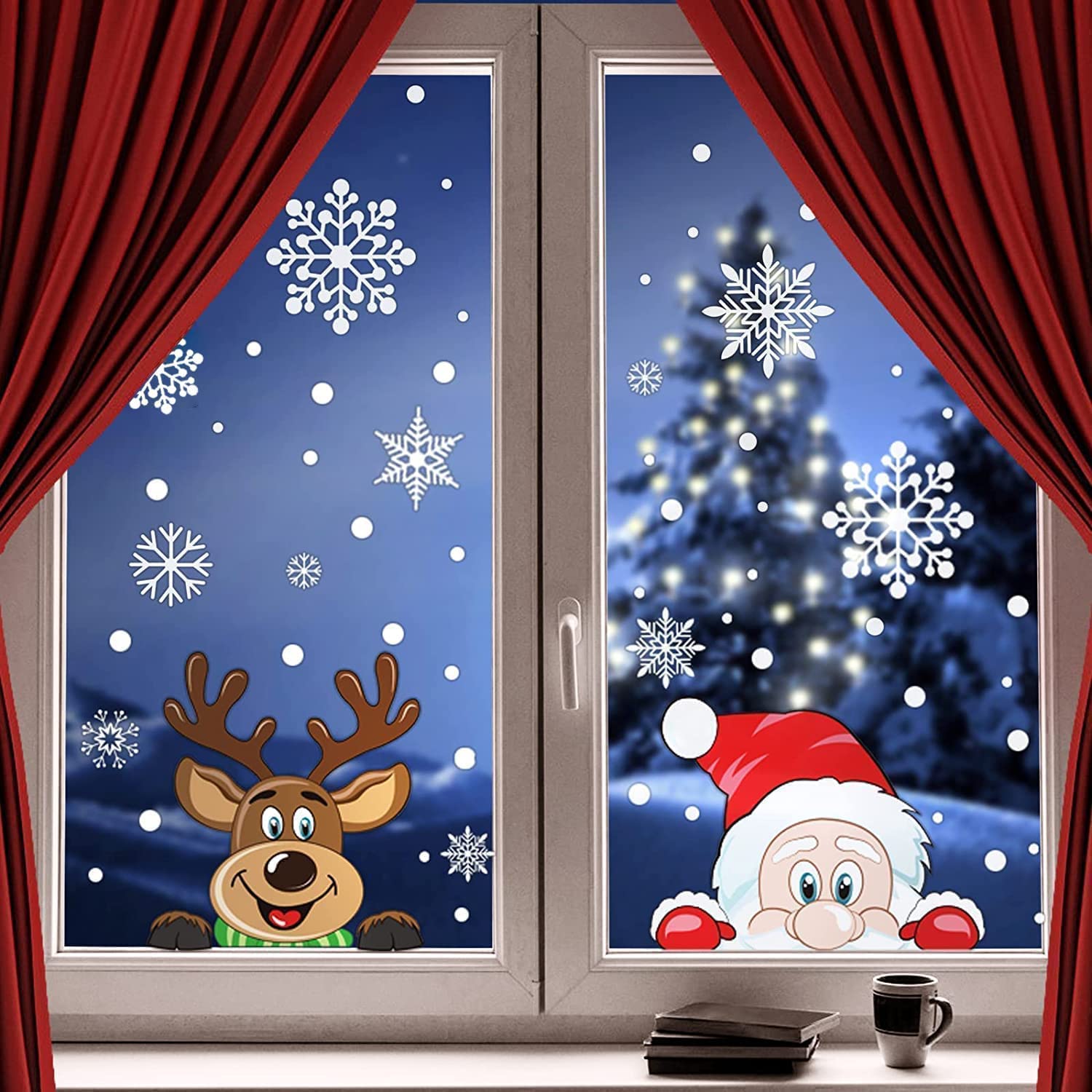 Weihnachten Aufkleber Fenster,300 PCS Fensteraufkleber für Weihnachten,Schneeflocken Weihnachtsmann Elch Fensterbilder für Fensterdekoration,Türen,Schaufenste 1 Angebot bei HelloDeals