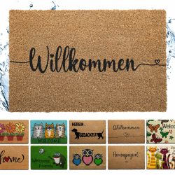 Fußmatte Kokos [Wetterfest] - extrem robust - Fußabtreter außen - die Kokosmatte Fußmatte außen wetterfest. Fussmatte aussen 40x60 cm - Willkommen Design Willkommen1 Angebot bei HelloDeals