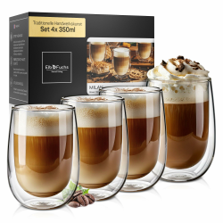 Doppelwandige Latte Macchiato Gläser Set [4x 350ml in GASTRO-QUALITÄT] Kristallklare Thermogläser doppelwandig | Ideal als Cappuccino Gläser | Kaffeegläser | Teegläser 01 Milan - Set4 350ml Angebot bei HelloDeals