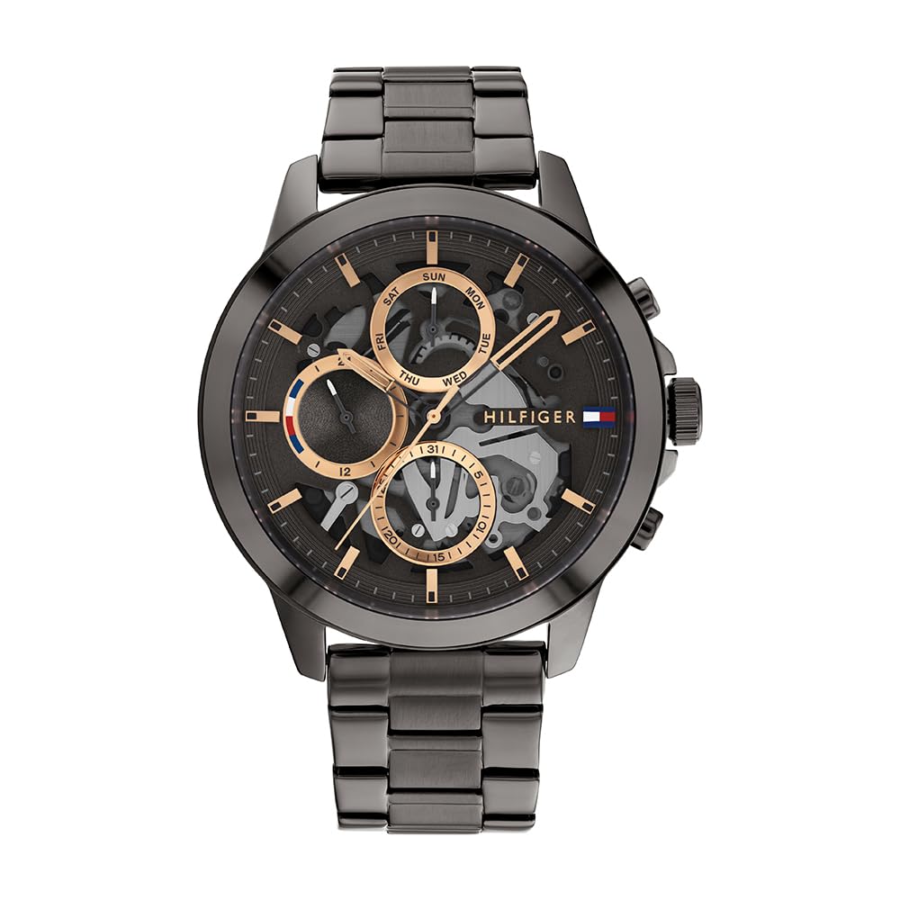 Tommy Hilfiger Analoge Multifunktions-Quarzuhr für Herren mit Edelstahl- oder Lederarmband Grau Angebot bei HelloDeals