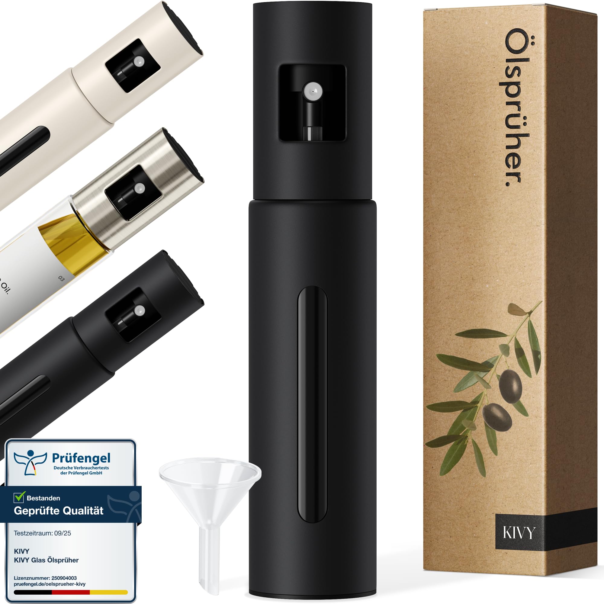 KIVY Edelstahl & Glas Ölsprüher - Präzise Öl Sprühflasche mit feinem Sprühnebel - Sprühflasche Öl - Ölsprüher für Speiseöl & Heißluftfritteuse - Ölspray für Airfryer - Sprayflasche Schwarz Einzeln Angebot bei HelloDeals