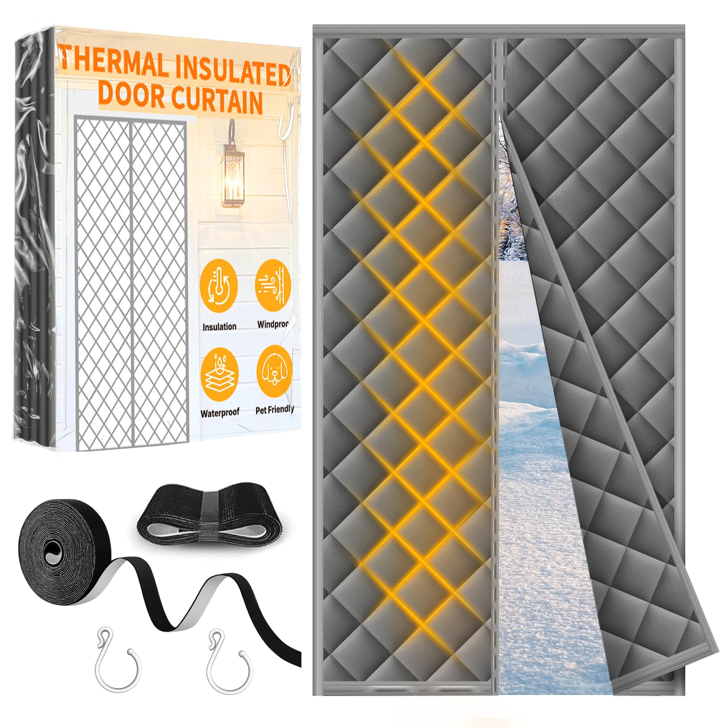 Magnet Wärmeschutzvorhang für Türen 90 x 210 cm, Thermo Türvorhang Kälteschutz ohne Bohren, Verdickter Oxford-Stoff mit Stärkeren Magneten, Wasserdicht, Winddicht für Balkontür & Schlafzimmer 90 x 210 cm Gray Angebot bei HelloDeals