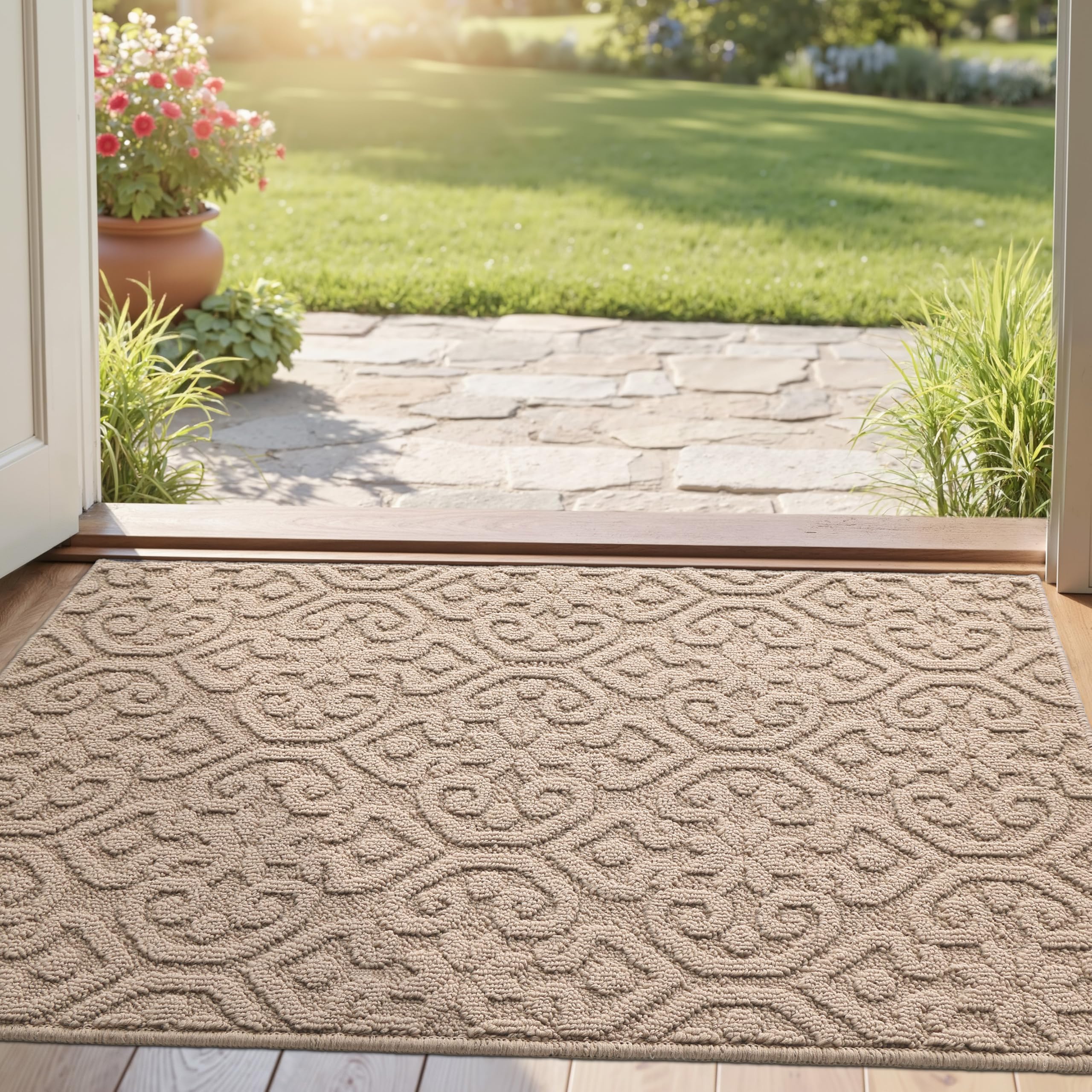 DEXI Schmutzfangmatte 61 x 92cm, rutschfest Fußmatte Innen, waschbarer Fussmatte, absorbierend Türmatte für Eingang, Haustür, Patio, Flur, Beige 61 x 92 cm Beige Angebot bei HelloDeals