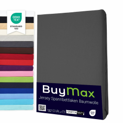Buymax® Spannbettlaken 140x200cm Baumwolle 100% Spannbetttuch Bettlaken Jersey, Matratzenhöhe bis 25 cm, Farbe Anthrazit ÖKO TEX Standard 140x200x30 cm Anthrazit 1 Angebot bei HelloDeals