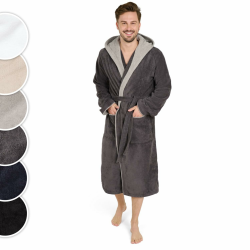 Blumtal Bademantel Herren, kuschelig weicher Bademantel Herren mit Kapuze aus 100% Baumwolle mit gefütterter Kapuze und samtigen Frottee - Velours, Oeko-TEX® Zertifizier L Anthrazit und Grau Angebot bei HelloDeals