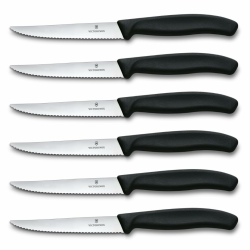 Victorinox Swiss Classic Profi Steak- und Pizzamesser-Set, 6-teilig, Tafelmesser, Wellenschliff, Scharfe Klingen, 11 cm, Robuste Kunststoffgriffe, Schwarz Angebot bei HelloDeals