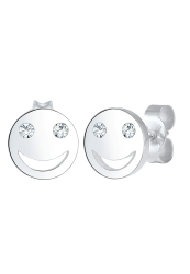 Elli Ohrringe Damen Smiley Face Motiv Verspielt mit Kristalle in 925 Sterling Silber Angebot bei HelloDeals
