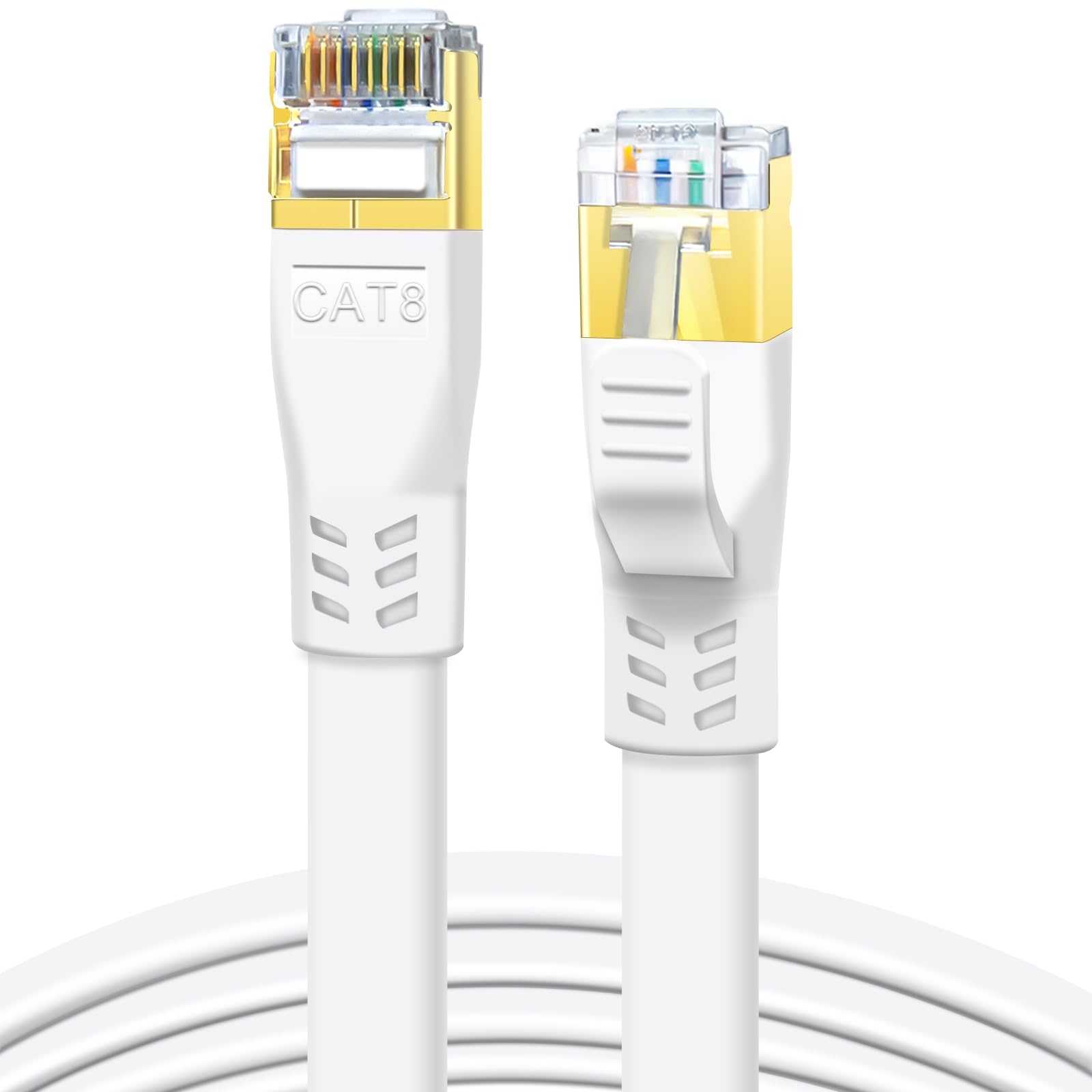 DDMALL Lan Kabel CAT8 5m, Hochgeschwindigkeit Ethernet Kabel 40Gbps 2000MHz Flaches Netzwerkkabel, Gigabit Patchkabel mit Vergoldetem RJ45-Stecker für Router, Modem, Gaming (5 Meter/Weiß) 5m Weiß 1 Angebot bei HelloDeals