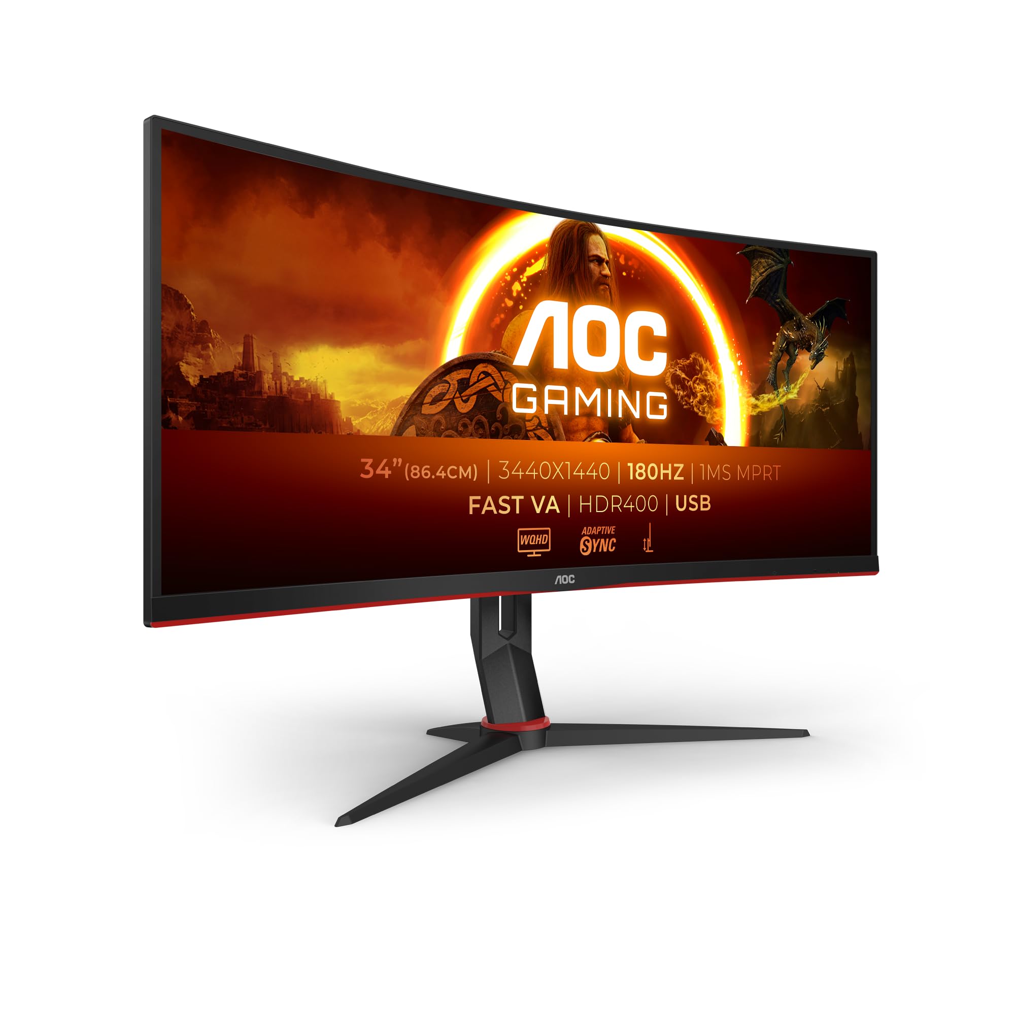 AOC Gaming CU34G2XP - 34 Zoll WQHD Curved Monitor, 180 Hz, FreeSync Prem., HDR400 (3440x1440, 1ms GtG, HDMI, DisplayPort, USB Hub) schwarz-rot 34" WQHD Curved Fast VA 180Hz USB-Hub FreeSync Premium Angebot bei HelloDeals