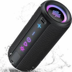 TIMU Bluetooth Lautsprecher mit Licht, Bluetooth 5.4 Musikbox, 30W Dual Lautsprecher, Dualen Bass-Treibern, 30 Std Akku, IPX7 wasserdicht, TWS Paarung, AUX, TF Karte, Geeignet Outdoor/Party/Reisen schwarz Angebot bei HelloDeals
