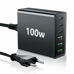 USB C Ladegerät Mehrfach: 100W 6-Port Schnellladegerät mit USB-C und USB-A, Tragbarer netzteil für ipad, iPhone Series und andere Smartphones Schwarz Angebot bei HelloDeals