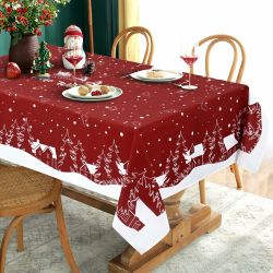 Weihnachtstischdecke Rot Tischdecke Abwaschbar Outdoor Tischtuch Rechteckig wasserdichte, Cartoon Häuser Baum Elch Tablecloth für Winter Ferien Wohnkultur, 140 x 240 cm Rot 240 x 140 cm (Rechteckig) Angebot bei HelloDeals