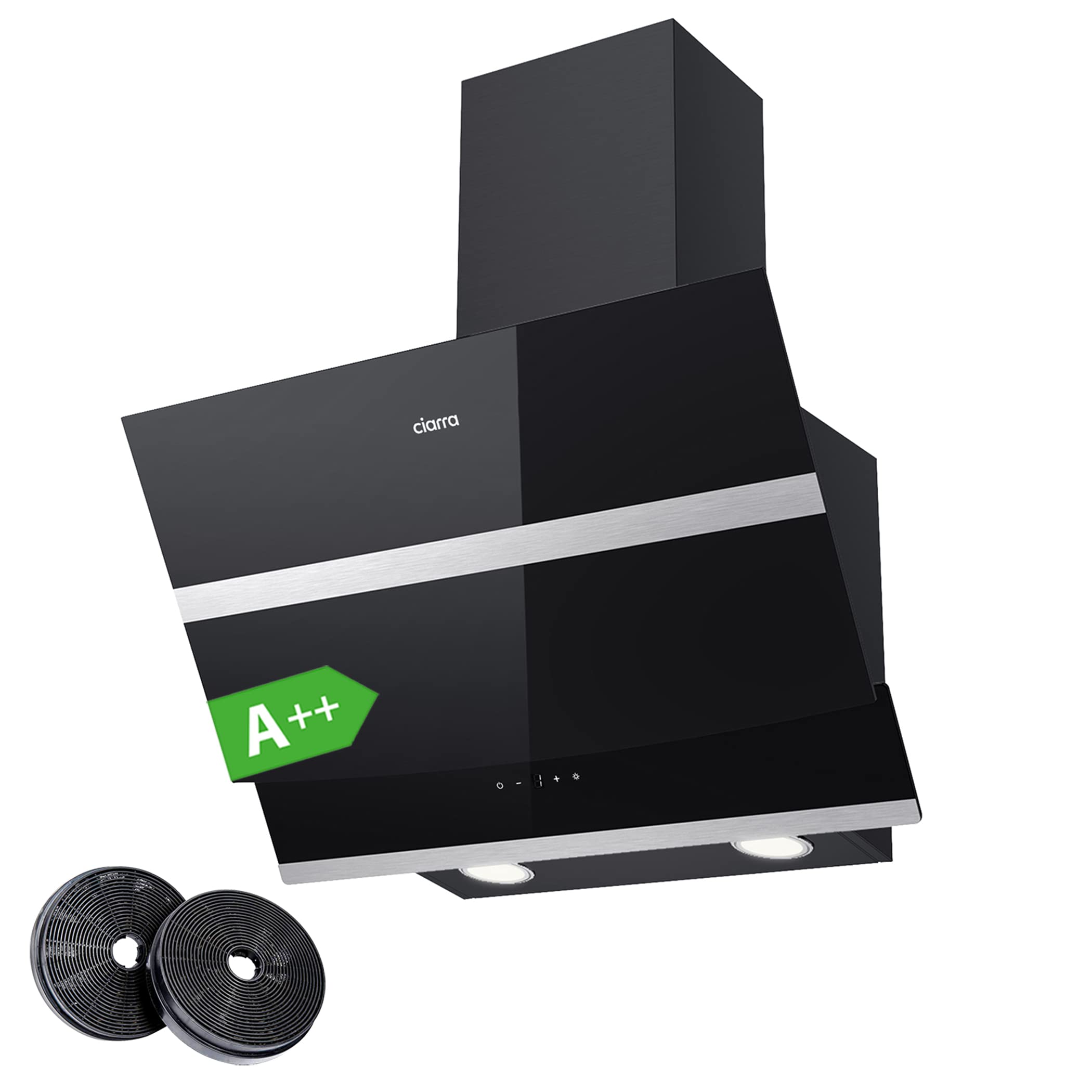 CIARRA CBCB6736N Kopffreie Schräghaube Dunstabzugshaube 60 cm 650 m³/h Touch Control Dimmbar LED-Beleuchtung Abluft Umluft mit CBCF003 Aktivkohlefilter Glas Schwarz Angebot bei HelloDeals