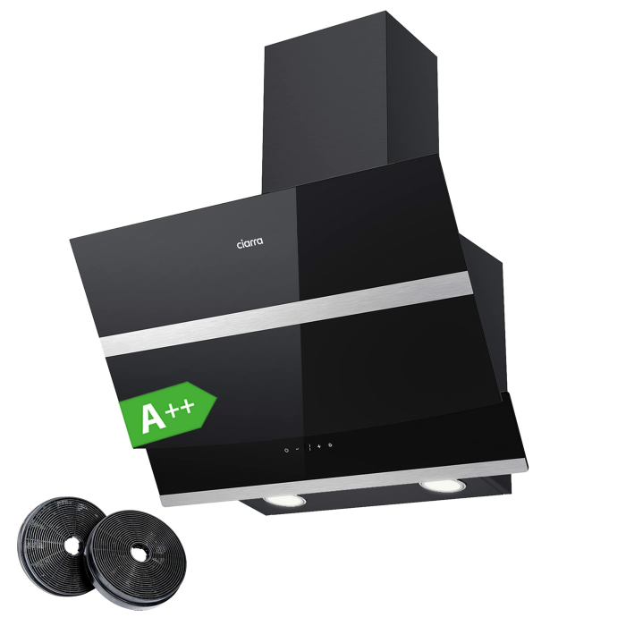 CIARRA CBCB6736N Kopffreie Schräghaube Dunstabzugshaube 60 cm 650 m³/h Touch Control Dimmbar LED-Beleuchtung Abluft Umluft mit CBCF003 Aktivkohlefilter Glas Schwarz Angebot bei HelloDeals