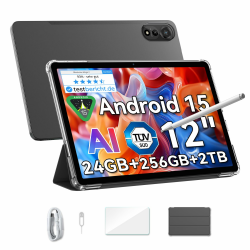 Blackview Mega2 12 Zoll Tablet Android 15,24GB RAM+256GB ROM,Dual 4G LTE+5G WiFi,2K 120Hz FHD Großes Display Gaming Tablets mit Stift,Octa Core T615,9000 mAh,WideVine L1/13MP+8MP Kamera/Face ID/GPS/PC Gray Angebot bei HelloDeals