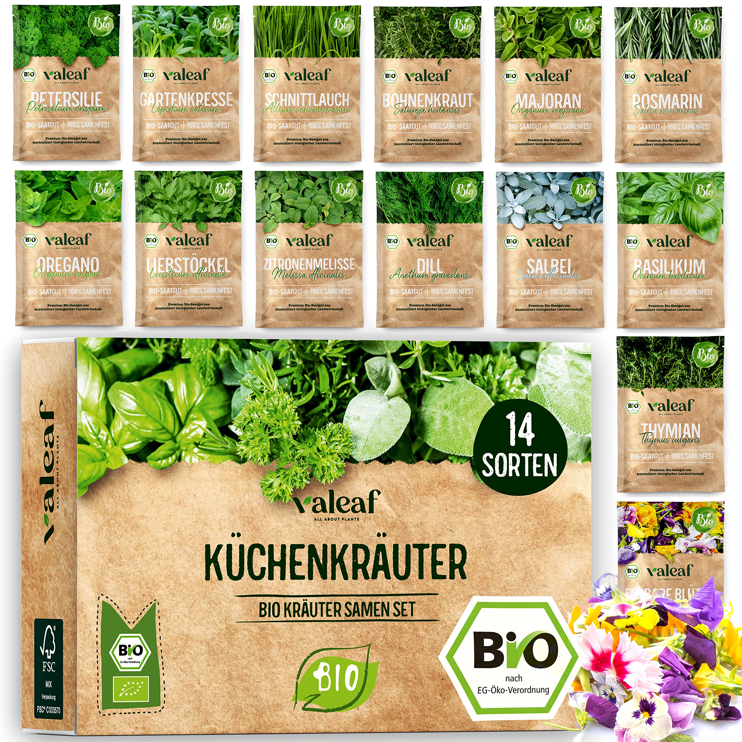 BIO Kräuter Samen Set - 14 Sorten Kräutersamen aus biologischem Anbau, samenfestes Bio Saatgut, Küchenkräuter Set für Küche, Balkon und Garten, 14er Samen Set (Samensorten können etwas variieren) BIO Kräuter Samen Set (willkürlicher Inhalt an Samensorten, Angebot bei HelloDeals