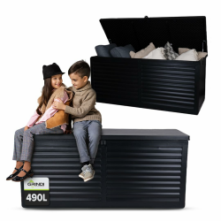 Grindi - Aufbewahrungsbox mit Deckel - Auflagenbox Columba - Gartenbox - Kissenbox 490 L - Outdoor Schrank - Paketbox - Sitzbank mit Stauraum - Gartenhaus - Geräteschuppen - Truhe mit Deckel Schwarz 490L Angebot bei HelloDeals