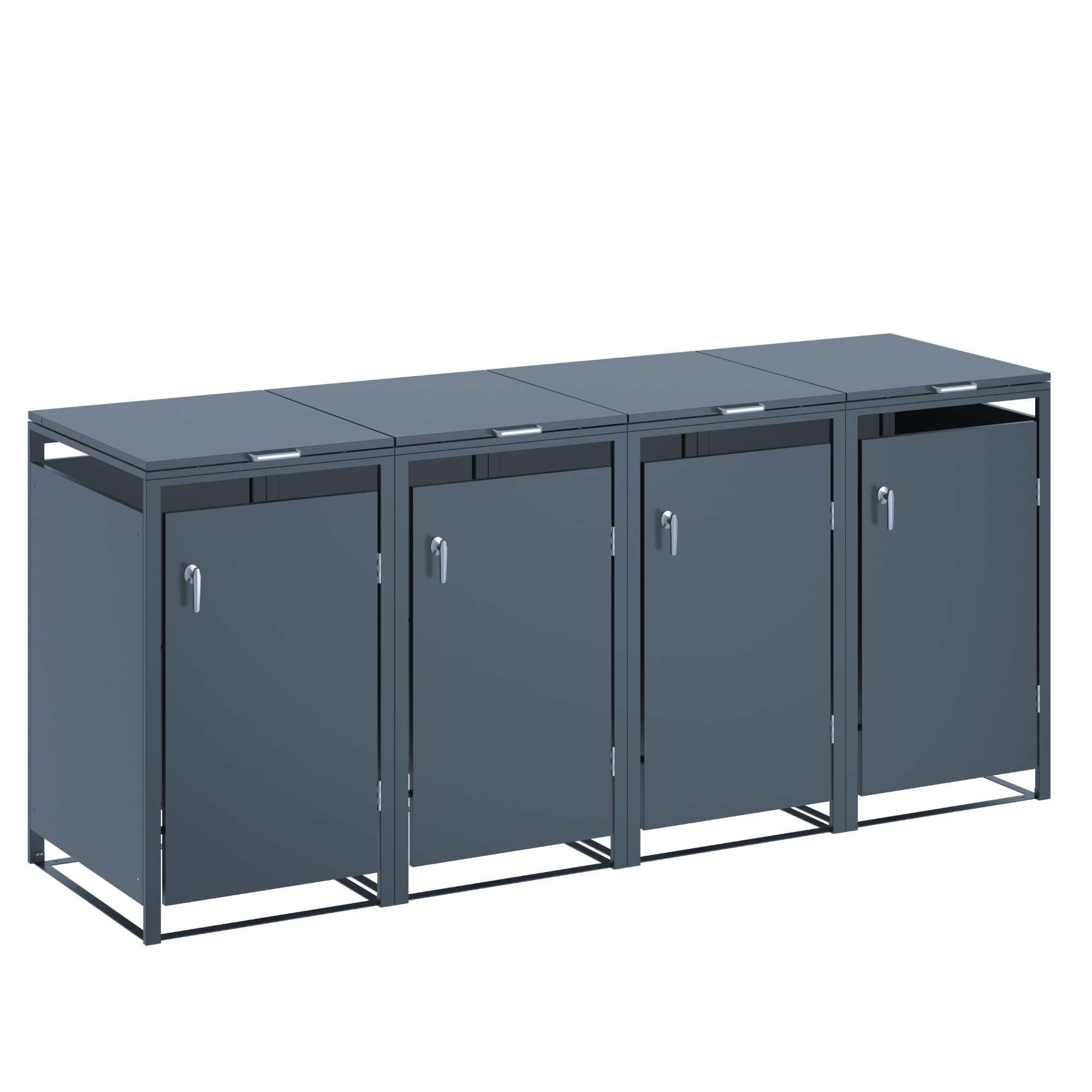 JOMO Mülltonnenbox 4-er aus verzinktem Stahl in Anthrazit – Wetterfeste Mülltonnenverkleidung - Mülltonnenhaus für 120L & 240L Tonnen, stabile Müllbox mit Belüftung 4 Türen Angebot bei HelloDeals