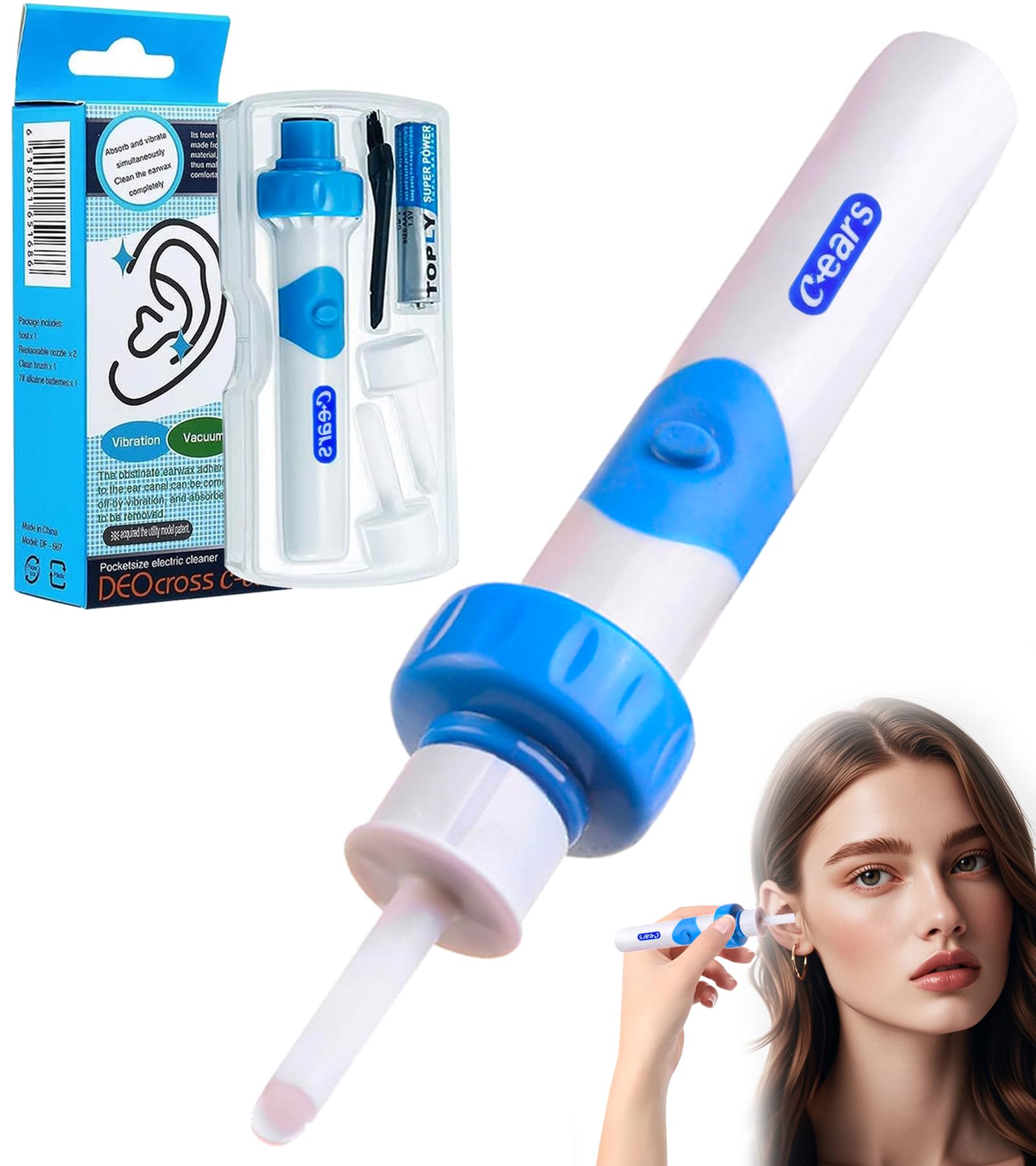 Oroclear Ohrenschmalz-Sauger Set,Elektrisch Ohrenreiniger Entferner,Ohrenschmalz-Reiniger Mit 2 Waschbaren Ersatzköpfen Sicheres Und Weiches Ear Cleaner,FüR Kinder Und Ohrreiniger Erwachsene WEQ-XES01-8 Angebot bei HelloDeals