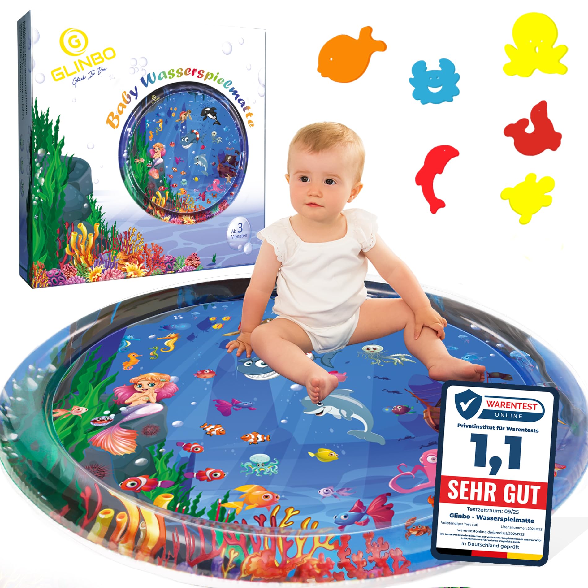 Wassermatte Baby, Wasserspielmatte Baby BPA frei XXL, Bauchlage Spielzeug Baby ab 3, 6 und 9 Monate, Baby Wassermatte (XXL 100 cm) Angebot bei HelloDeals
