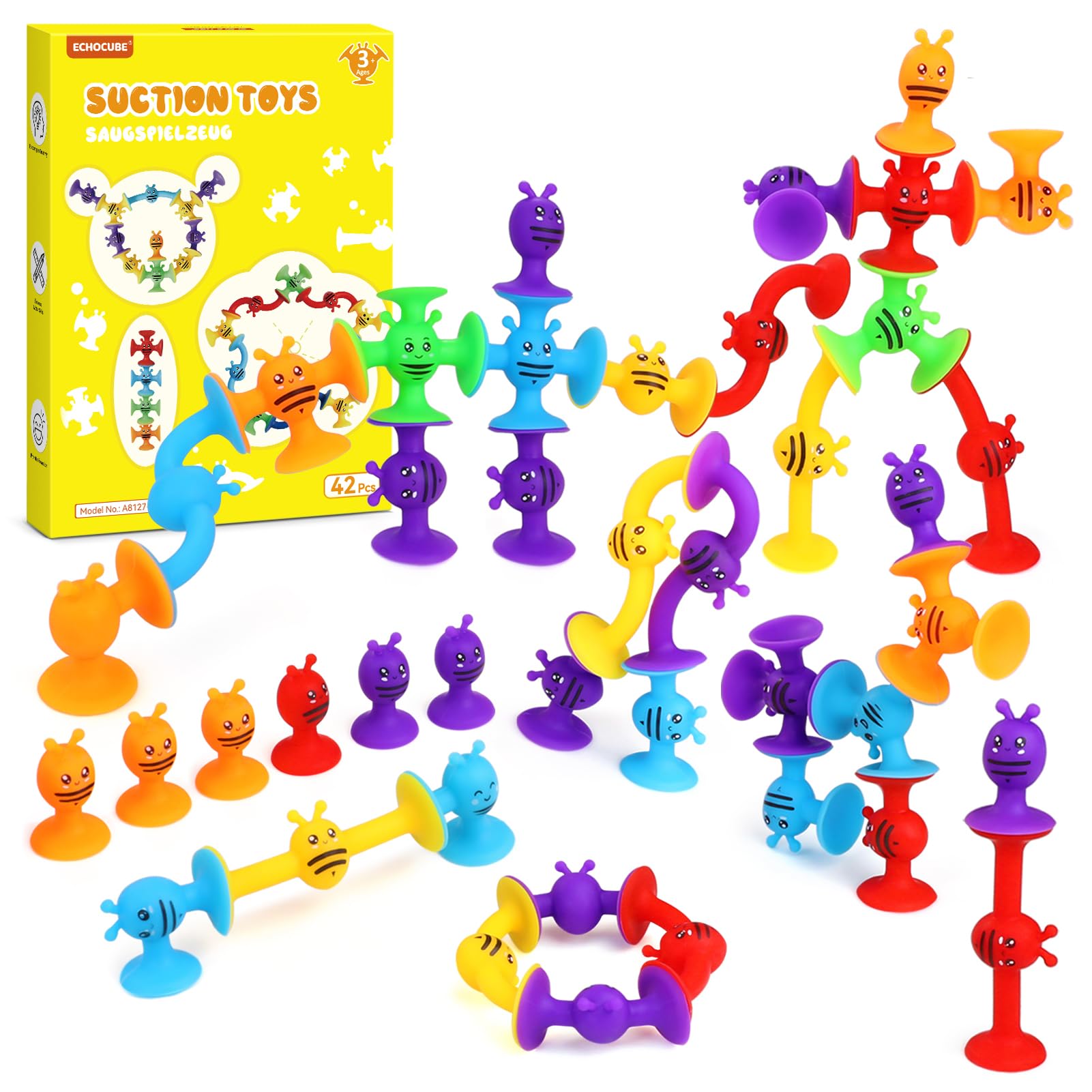 42 Stück Saugnapf Spielzeug, Saugnapf Badewannenspielzeug für Kinder ab 3 Jahren, sensorisches Saugspielzeug, Stressabbau-Spielzeug, Reisespielzeug für Kinder und Erwachsene Biene 42 Stück Angebot bei HelloDeals