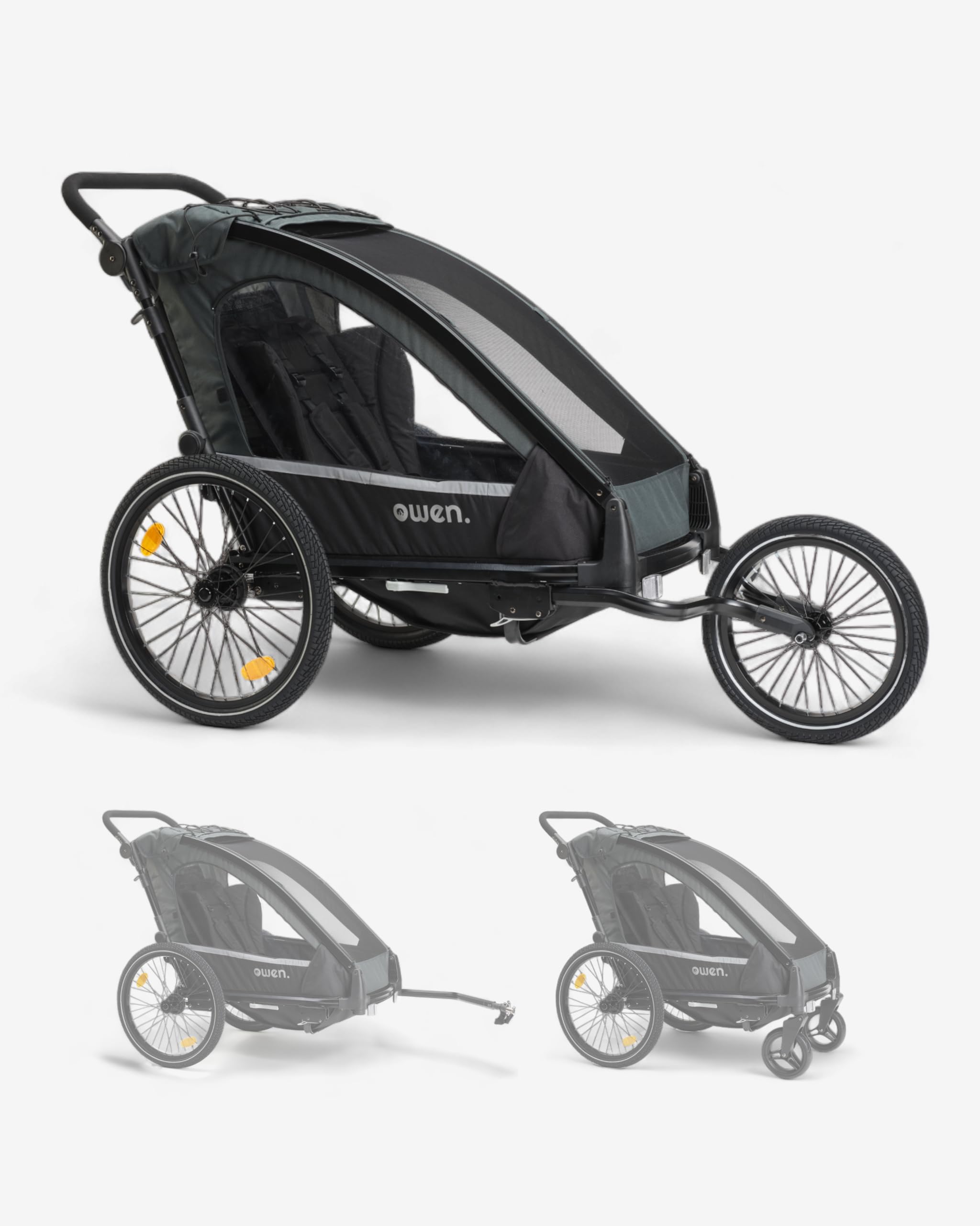 OWEN Kinderwagen 3-in-1 (Multi-Buggy mit Jogger, Fahrradkupplungsset & Fahrradverbindungsarm) | 1 Kind | Kinderanhänger Fahrradanhänger | 360 Grad Rad mit Federung Buggy Jogginrad & Fahrradverbindung Angebot bei HelloDeals