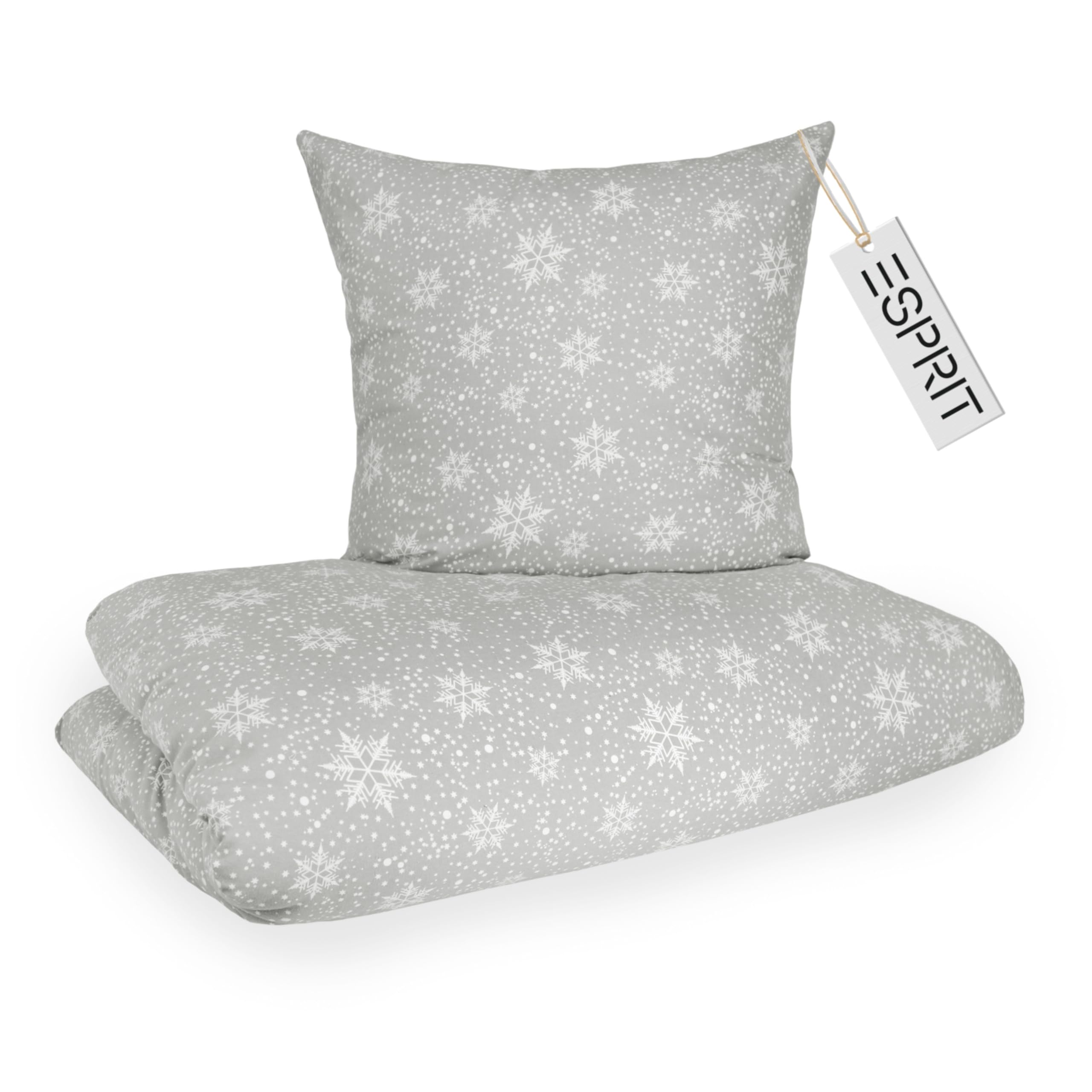 Esprit Flanell Bettwäsche 135x200 Baumwolle Grau Schneeflocken - Luxus Bettwäsche-Set 2teilig - kuschelig & flauschig - 135 x 200 - Bettwäschebezug & Kopfkissenbezug 80x80cm - Winter & Weihnachten Hellgrau 135 x 200 cm Angebot bei HelloDeals