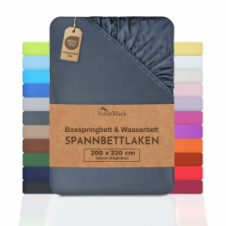 NatureMark Basic Boxspringbett & Wasserbett Spannbettlaken 200 x 220 cm - 40 cm Steghöhe - 200x220cm Spannbetttuch - 100% Baumwolle, Anthrazit/Dunkel grau 200x220 cm +40cm Steg Anthrazit Grau Angebot bei HelloDeals