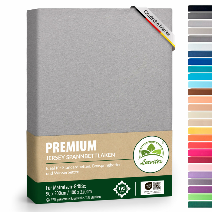 Premium Spannbettlaken, extra schwer und dick, 97% Mako-Jersey-Baumwolle und 3% Elasthan, auch Boxspringbett geeignet, 90 x 200-100 x 220 cm, Grau Grau 90 x 200 - 100 x 220 cm Angebot bei HelloDeals