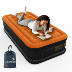 Luftbett Aufblasbare Matratze Luftmatratze Selbstaufblasend 1 Personen mit Integrierter Elektrischer Pumpe Premium Gästebett für Camping oder Heimgebrauch Dark Orange Einzel Angebot bei HelloDeals