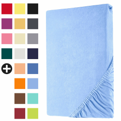Heim24h Spannbettlaken 90x200cm bis 30 cm, Hellblau, 100% Baumwolle Bettlaken, Öko Tex Zertifiziert Jersey Spannbetttuch Hellblau 90x200x30 cm Angebot bei HelloDeals