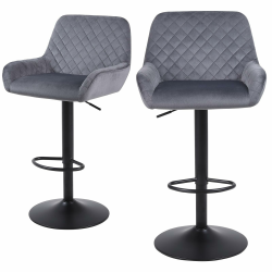ralex-chair Barhocker 2er Set, Höhenverstellbare Drehbare Barhocker aus Samtstoff, Frühstücks-Esshocker mit Rückenlehne und Armlehne für Bar, Theke und Küche, Grau Grau 2er-Set Angebot bei HelloDeals