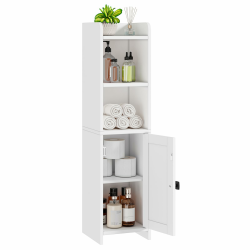 Kleiner Badezimmer-Aufbewahrungsschrank, Eckschrank, Bodenschrank mit verstellbaren Regalen, freistehend, schmal, Badezimmer, Toilettenpapier-Organizer für kleine Räume (weiß) Angebot bei HelloDeals