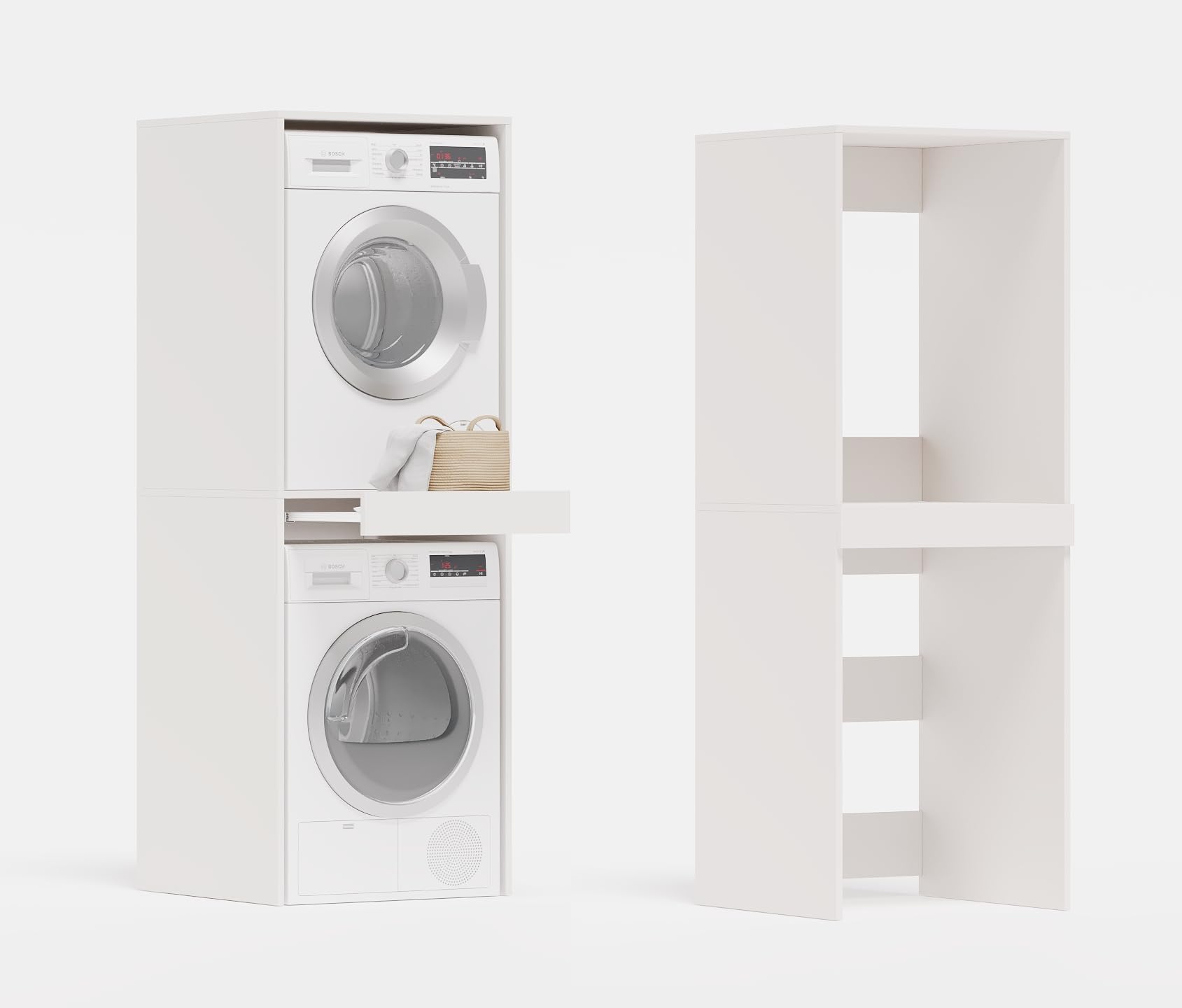 PLATAN ROOM Waschmaschine Trockner Schrank mit Ausziehbrett • Waschmaschinenschrank für Waschmaschine & Wäschetrockner • Überbauschrank 187 x 65 x 66 cm (Weiß) Angebot bei HelloDeals