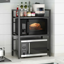 ALANNG Mikrowellen Regal, 3 Stufig Mikrowellenregal Küche Arbeitsplatte, Küchenregal Stehend für Backofen/Kaffeemaschine, Stabile Microwave Stand mit 6 Haken, Schwarz Angebot bei HelloDeals