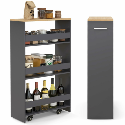 COSTWAY Nischenwagen 20cm breit, 4 Etagen Küchenwagen schmal, Nischenregal auf Rollen, Servierwagen mit Griff & Geländern, Badregal Holz, für Küche, Badezimmer, 47,5 x 20 x 80,5 cm (Dunkelgrau) Grau 20cm breit Angebot bei HelloDeals