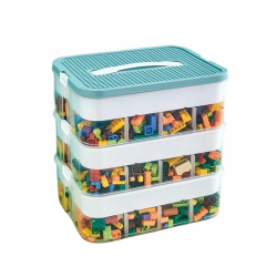 Dreifach Aufbewahrungsbox für Lego Bausteine Ablagefächer Stapelbar Kisten Spielzeug Aufbewahrung mit Deckel Stapelboxen Kunststoff Sortierboxen Kleinteile Transparent (box only) Angebot bei HelloDeals