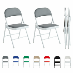 mcc direct 2er Set Klappstuhl Kunstleder Klappstuhl mit Metallrahmen und gepolstertem Sitz, einfach zu falten und zu verstauen für Zuhause, Büro, Esszimmer und Empfang (Grau) Angebot bei HelloDeals