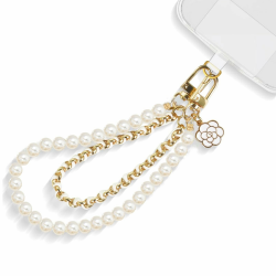 Handy-Armband, weiße Perlen, Leder, Doppelkette, Handy-Charm, freihändiges Armband, Handy-Kette Abnehmbares Handy-Lanyard Schlüsselband für Damen weiss Angebot bei HelloDeals