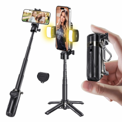 MAGIC JOHN für Selfie Stick, Selfiestick Klein mit Fülllicht [Nicht magnetisch kompatibel], Bluetooth Handy Stativ mit Abnehmbarer Fernbedienung Kompatibel für iPhone, Samsung und Smartphones Angebot bei HelloDeals