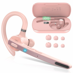 Bluetooth Headset V5.3, Wireless Freisprech Telefon mit CVC 8.0/ENC Dual Mic, APTX, Mute Zwei-Geräte-Verbindung Headset Handy, 90 Std Spielzeit Bluetooth Ohrhörer mit Ladebox für Geschäft/Trucker Rosa Angebot bei HelloDeals