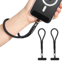 MoKo 2 Stück Handgelenkband, Verstellbares Telefon-Umhängeband mit Befestigungslasche, Freihändiges Handy-Armband für iPhone und die Meisten Smartphones, Schwarz & Schwarz Angebot bei HelloDeals