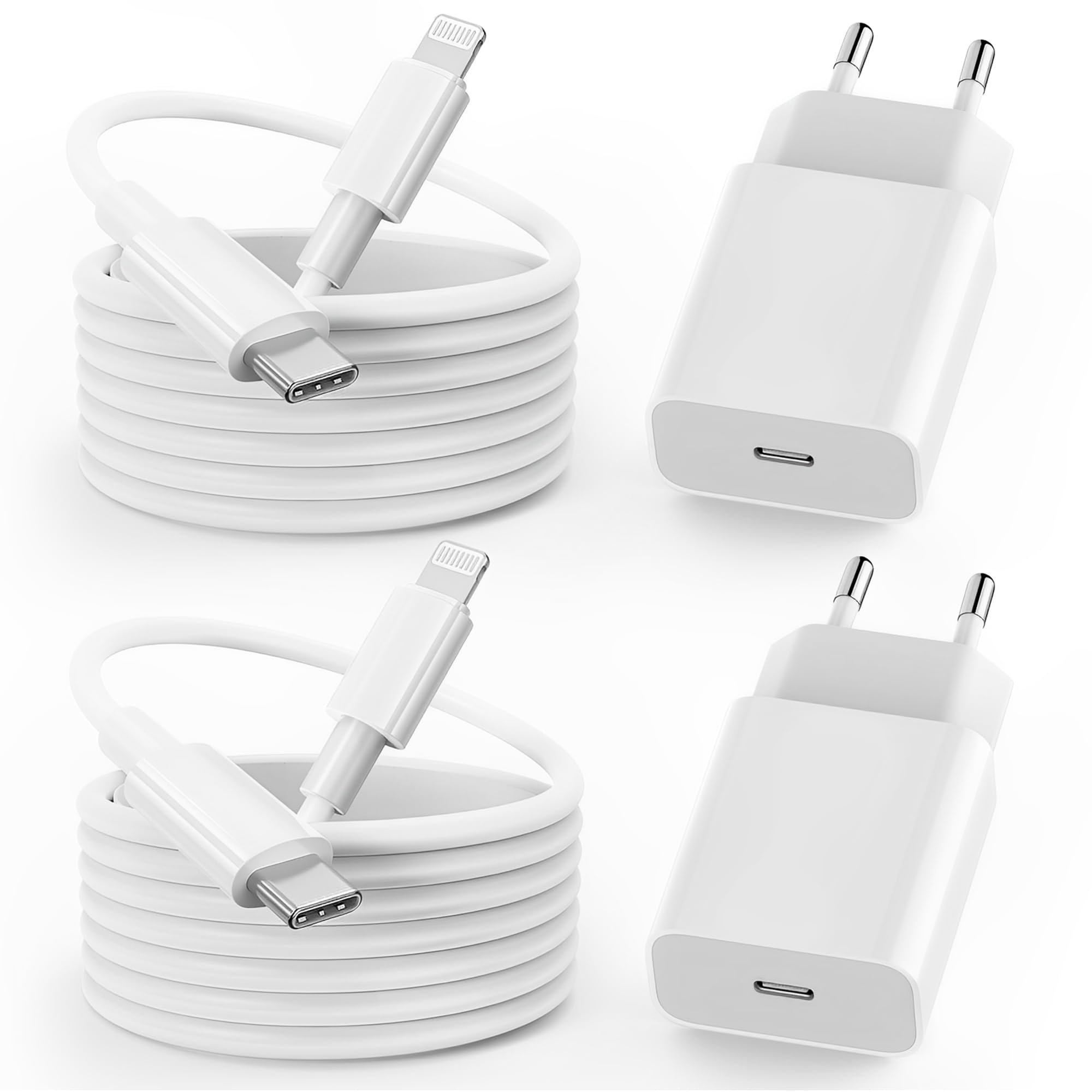 for iPhone Ladekabel, 2er-Pack 25W ladekabel iPhone schnellladekabel 2M für iPhone 14 13 12 11 Pro Max XS XR X 8 7 6 Plus 5 iPad, Apple-ladegerät USB-C-auf-Lightning-Kabel weiß Angebot bei HelloDeals