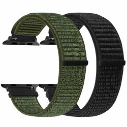 Nylon Armband Kompatibel mit Apple Watch Armband 49mm 46mm 45mm 44mm 42mm 41mm 40mm 38mm Damen Herren, 2 Stück Ersatz Sport Uhrenarmband für iWatch Series 11 10 9 8 7 6 5 4 3 2 1 SE Ultra 3/2/1 Dunkel Schwarz+Marinegrün 44mm/45mm/46mm/49mm/42mm(Series 3 2 Angebot bei HelloDeals
