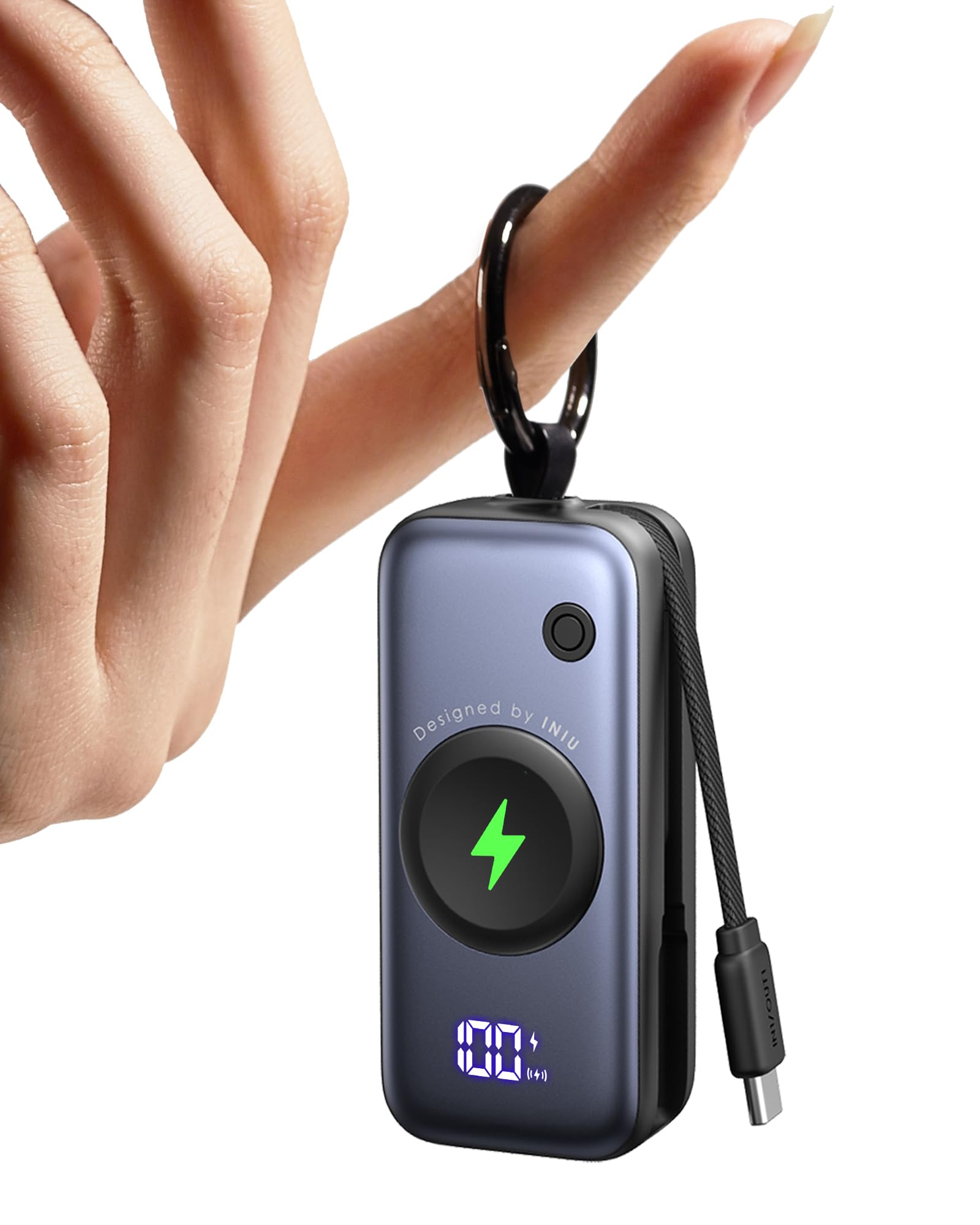 INIU Power Bank, 5000mAh 20W PD mini Powerbank mit Integriertes USB-C Kabel, Zubehör für Apple Watch, Powerbank Reise Zubehör für Apple Watch Ultra 11 10 9 8 7 6 SE, iPhone 17 16 15, Samsung S25 S24 Schwarz Angebot bei HelloDeals